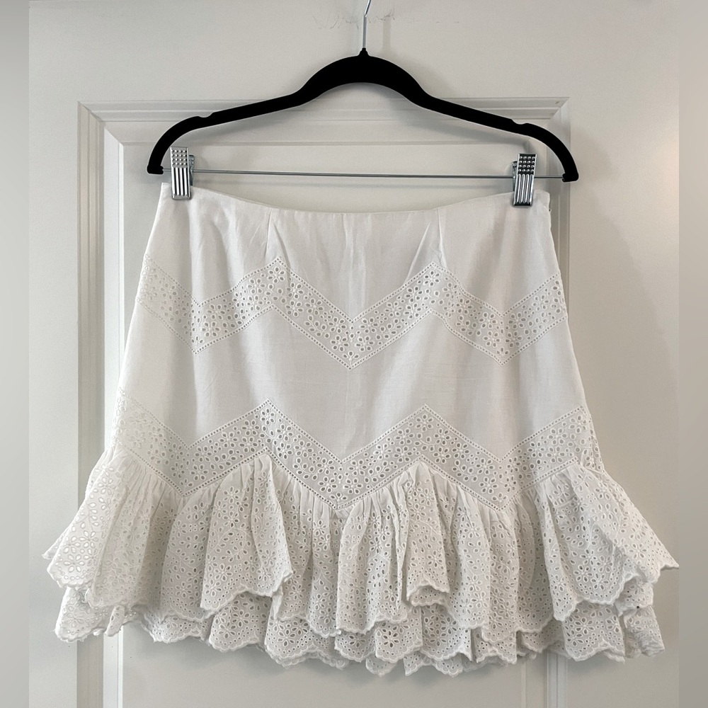 H&M White Skater Mini Skirt with Ruffled Tiers